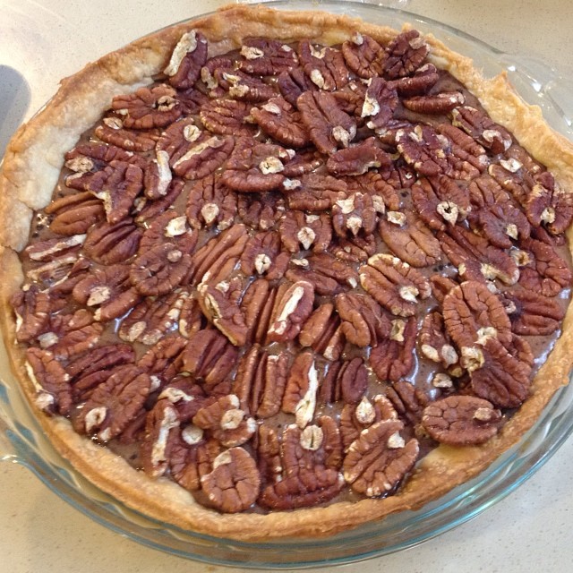 Chocolate pecan pie (before baking).